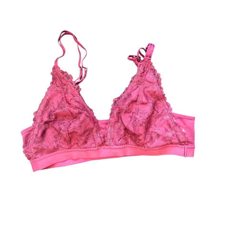 AERIE Gingerbread Lace Plunge Bralette in Burgundy Pink Size Small